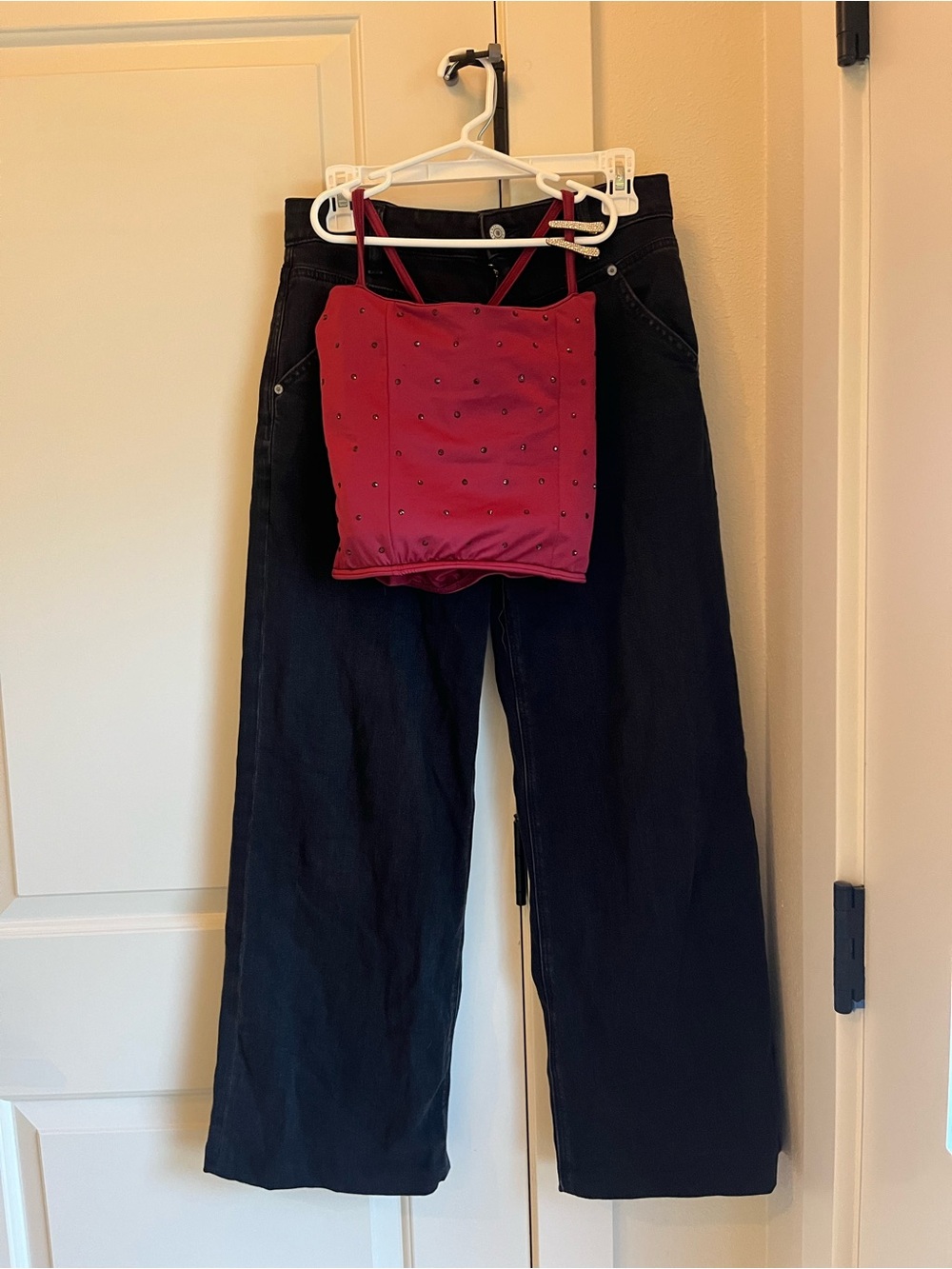 Red Beaded Cami Top and Stretch Jeans (cute tap costume)